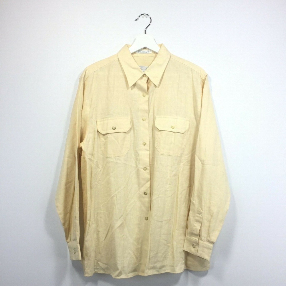 Foxcroft Shirt 14 Yellow Linen Cotton Button Down